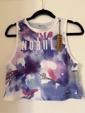 NOBULL Women's Floral Watercolor Orchid Crop Tank size Small